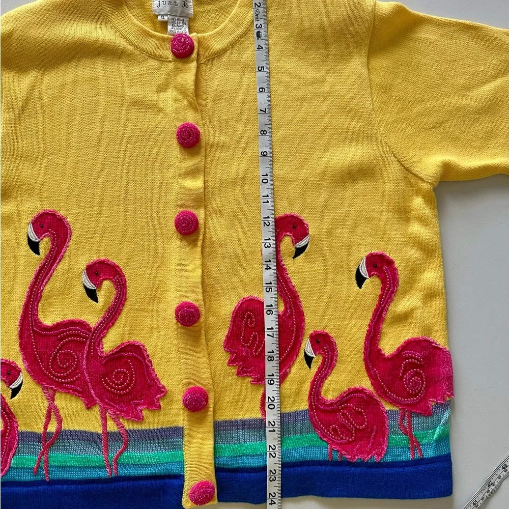 Just Be Yellow Pink Flamingo Button Down Shirt /sweater - Picture 5 of 9